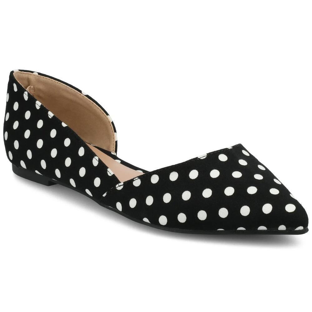 Journee Collection Women's Cortni Pointed Toe D'Orsay Flats, Black Dot Size 6.5W